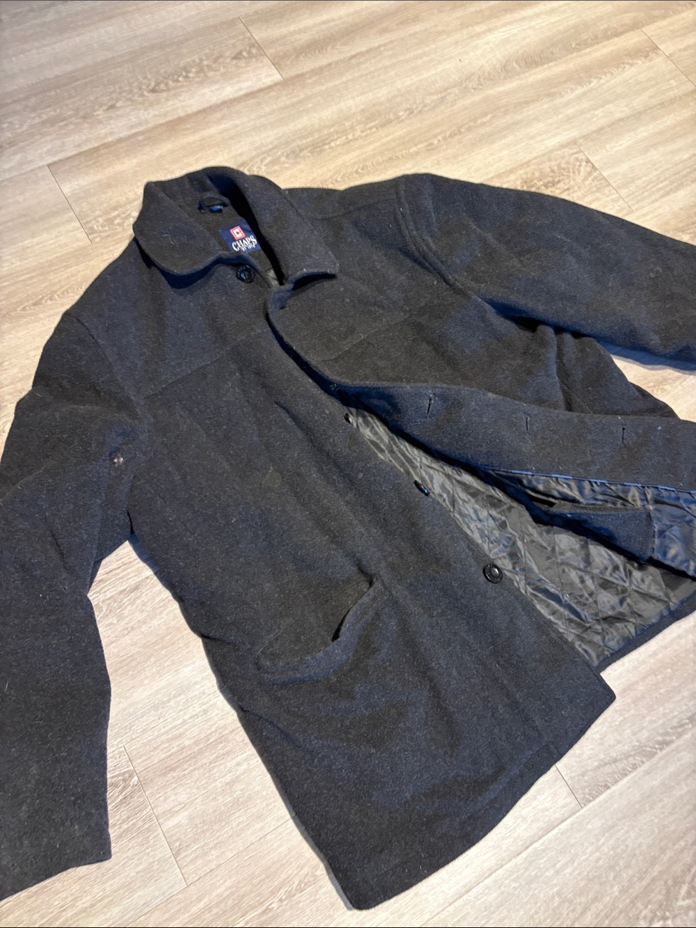 Chaps women Black Wool-Blend Pea Coat